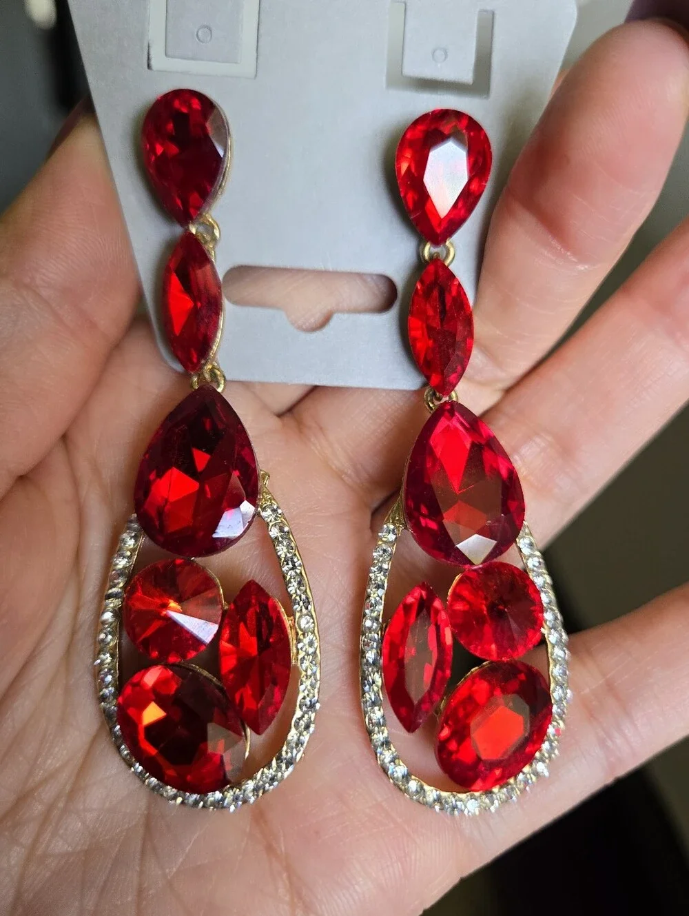 Red Teardrop Crystal Drop Earrings